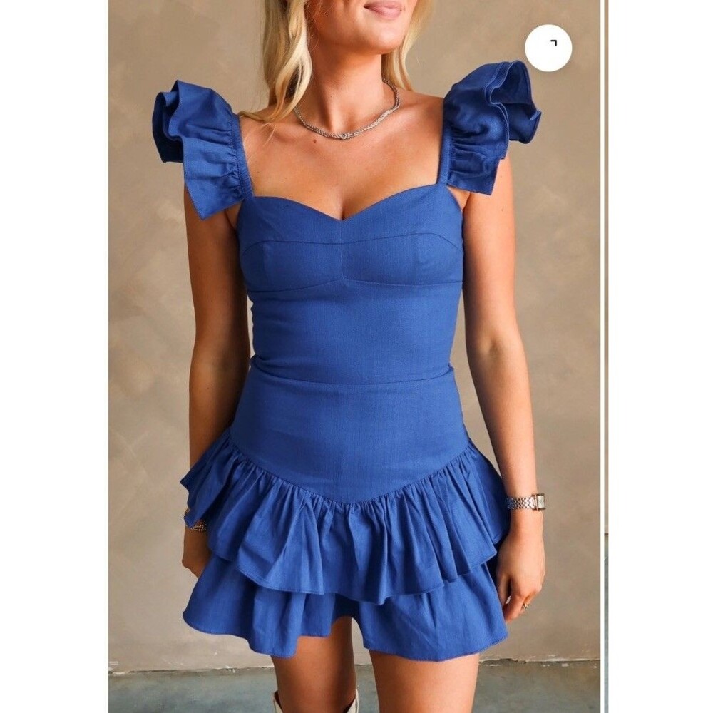 NWT Lizard Thicket Womens Dress Size L Maya Royal Blue Ruffle Mini Flutter